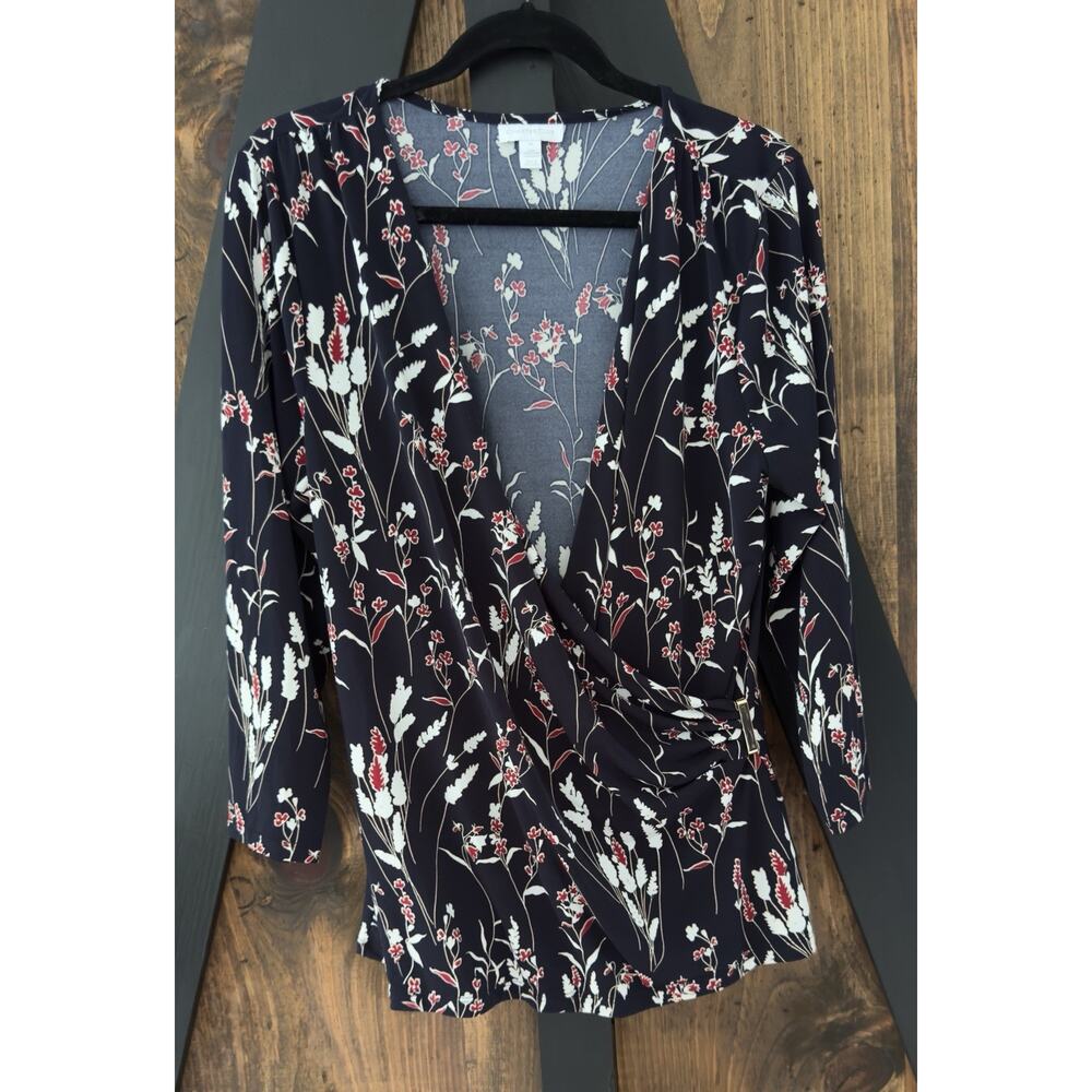 Charter Club Wrap Front 3/4 Sleeve Ruched Blouse XL Slimming!